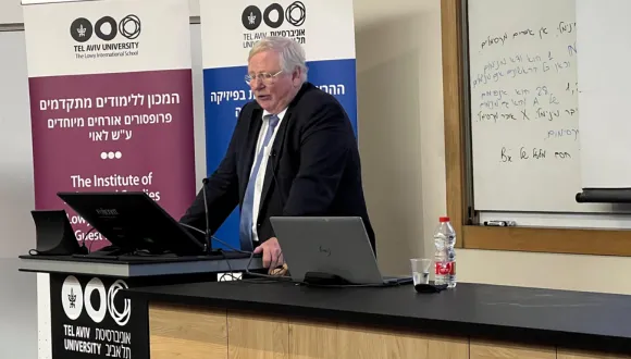 Nobel Laureate Reinhard Genzel delivering a lecture at TAU's annual Physics Colloquium